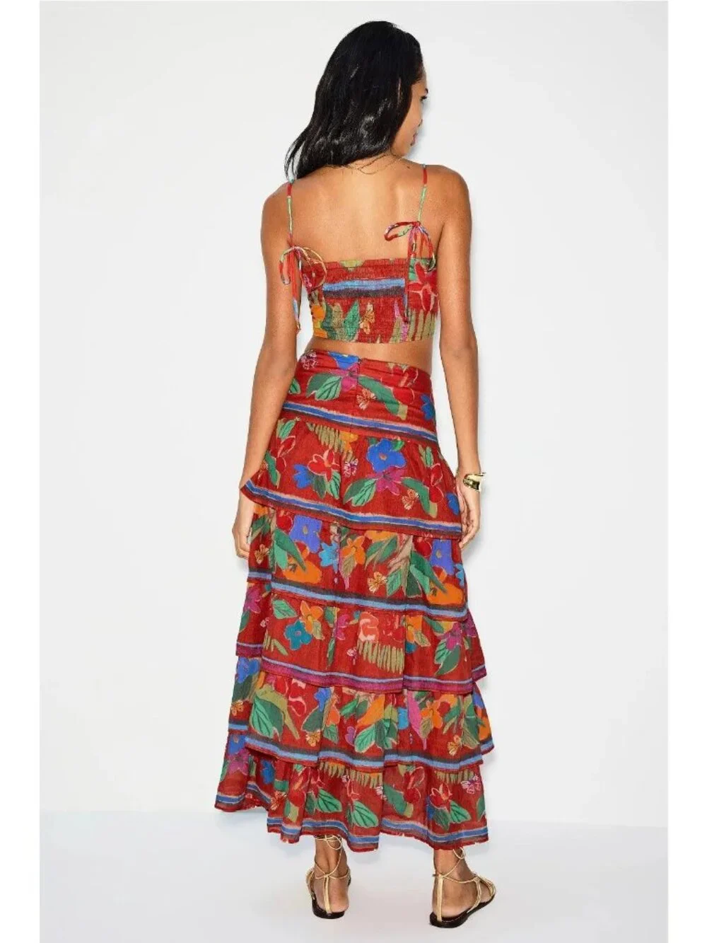 Marie Oliver Christie Floral Cotton Tiered Midi Skirt Womens Long
